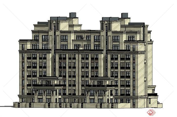 新古典小高层公寓楼建筑设计su模型[原创]