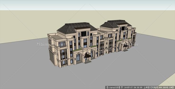 法式双联排别墅建筑su模型