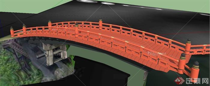 红色拱形园桥设计su模型[原创]