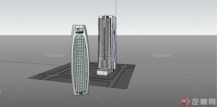 某现代风格高层企业办公大楼建筑设计SU模型[原创