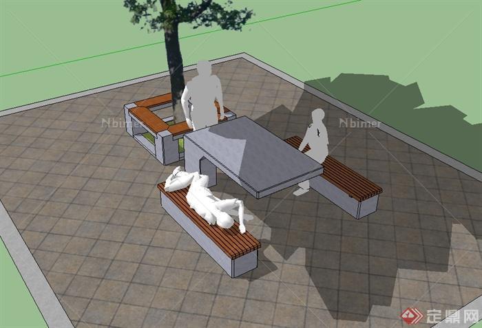 某现代风格休闲桌凳、树池坐凳设计su模型[原创]