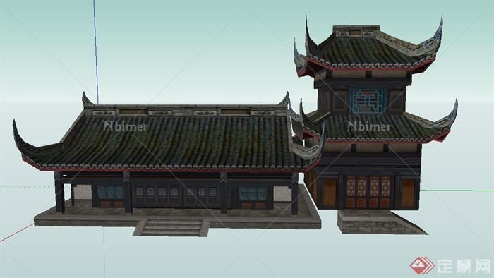 古典中式寺庙组合建筑设计SU模型