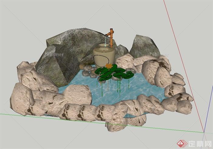 园林景观节点岩石水景设计SU模型