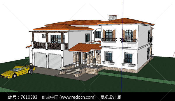 原创西班牙风格别墅建筑草图大师SU模型