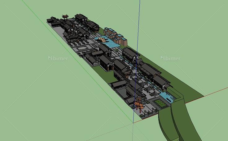 002超精细中式仿古商业街 带景观环境建模3(1404