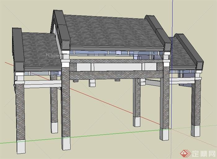 现代中式风格牌坊su模型