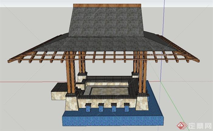园林景观节点东南亚温泉凉亭设计SU模型