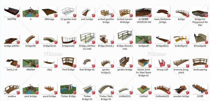 各式景观木质桥模型集锦(130182)su模型下载