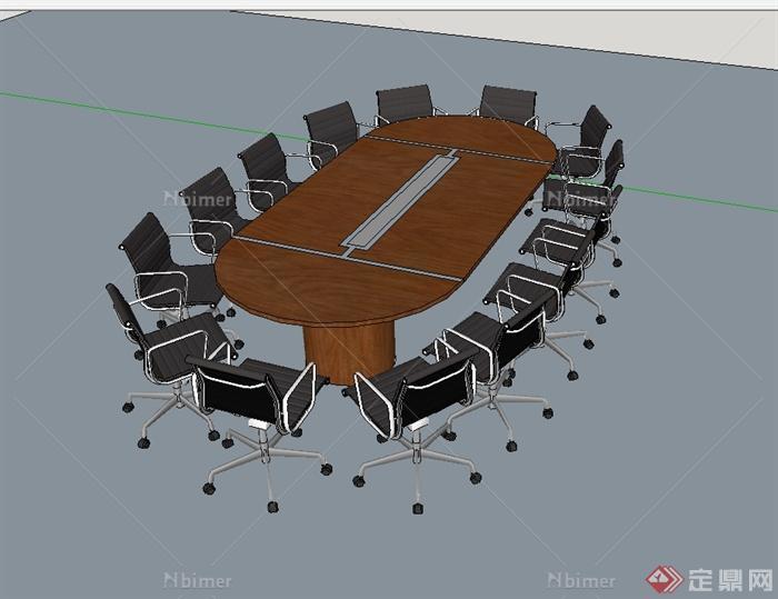 某现代风格会议室桌椅设计su模型[原创]
