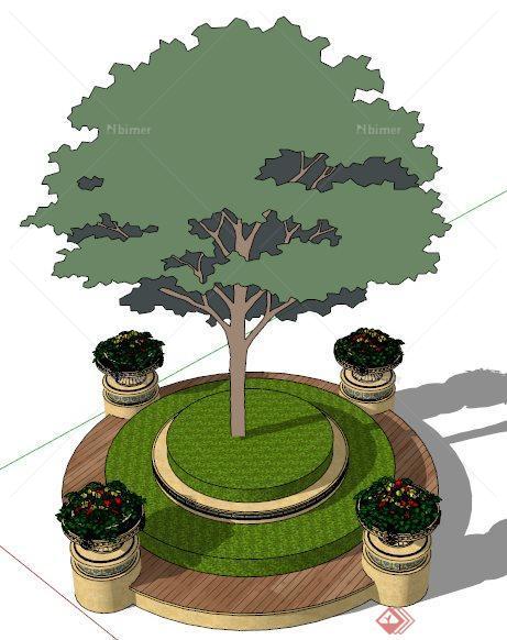 园林景观圆形树池su模型