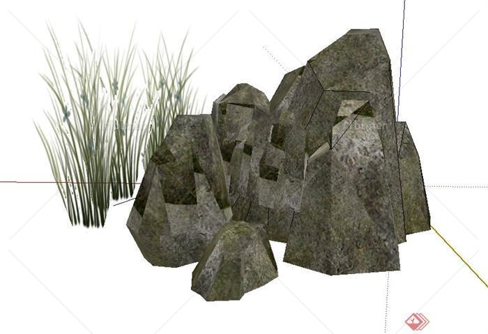 一组景石石头设计su模型