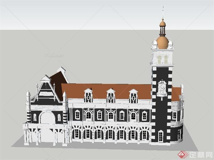 某欧式两层宗教礼堂建筑设计SU模型