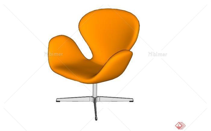 现代橙色带滑轮椅子SU模型