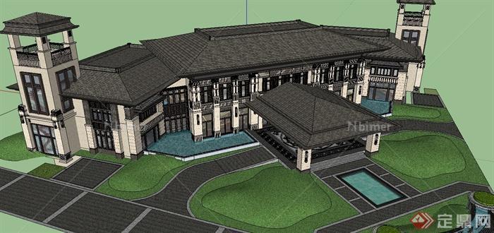 某欧式温泉会所建筑设计su模型