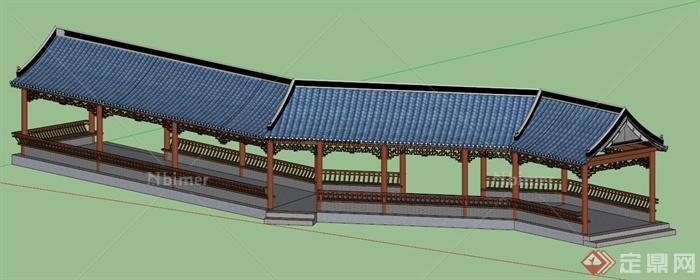 古中式廊架廊道设计SU模型
