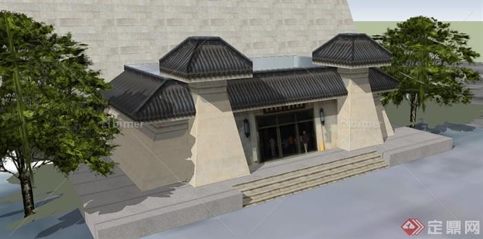 中式纪念馆文化馆建筑su模型[原创]