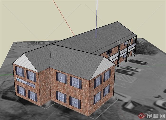 某两层员工宿舍建筑设计US模型