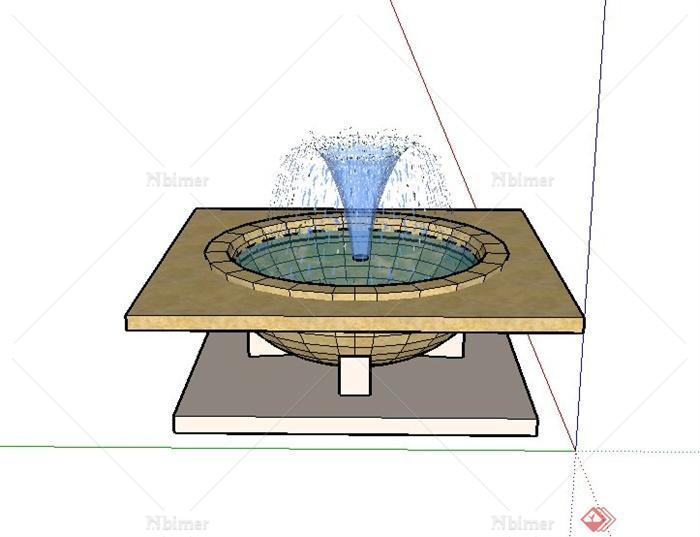 园林景观节点方形喷泉水景设计SU模型