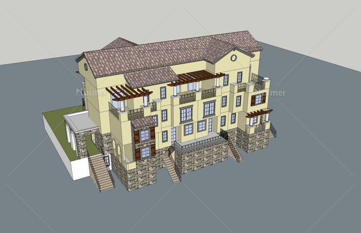 欧式叠拼别墅(45408)su模型下载