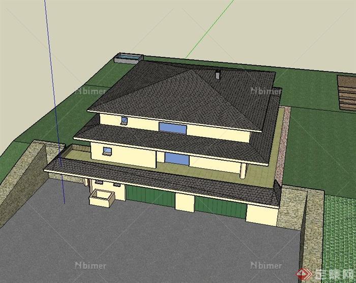 某三层山地别墅建筑设计SU模型