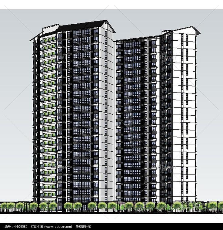 居住区小区中式建筑草图大师模型