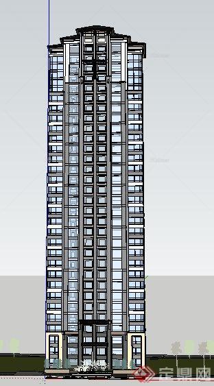 简约中式独栋高层住宅楼建筑设计su模型[原创]