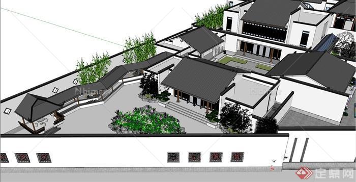 中国园林朗园会所整体设计SU模型