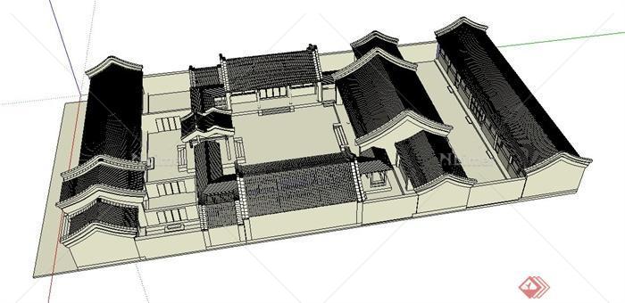 两款中式风格四合院住宅建筑设计su模型