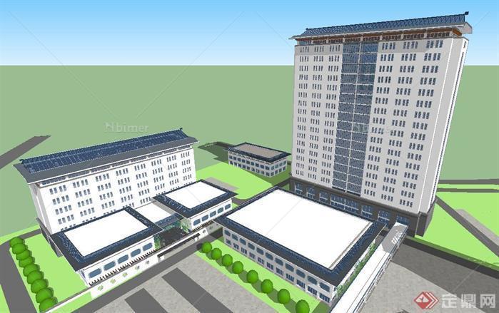 一个大型中医院建筑设计方案SketchUp(SU)3D模型
