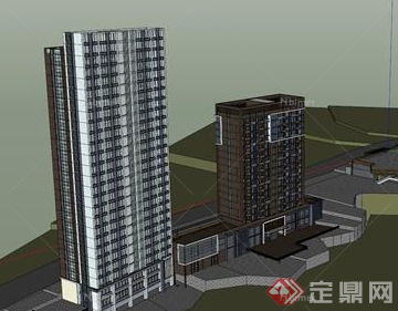 某现代居住建筑楼群设计模型SU参考