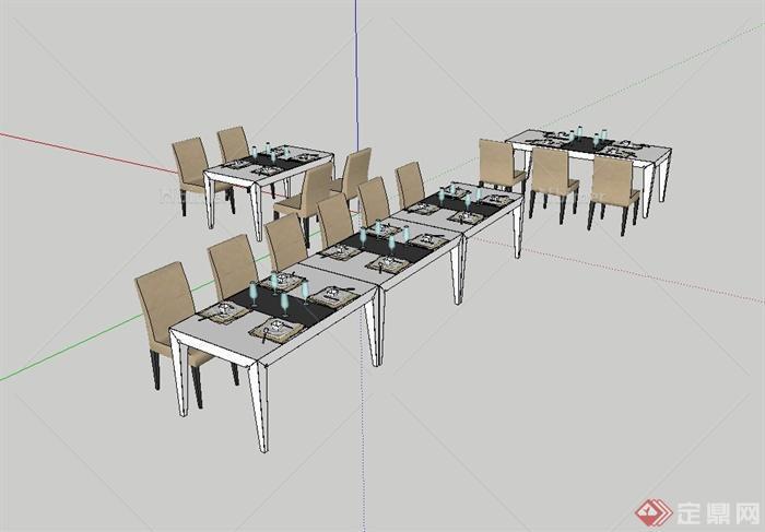 某现代餐馆餐桌椅设计su模型