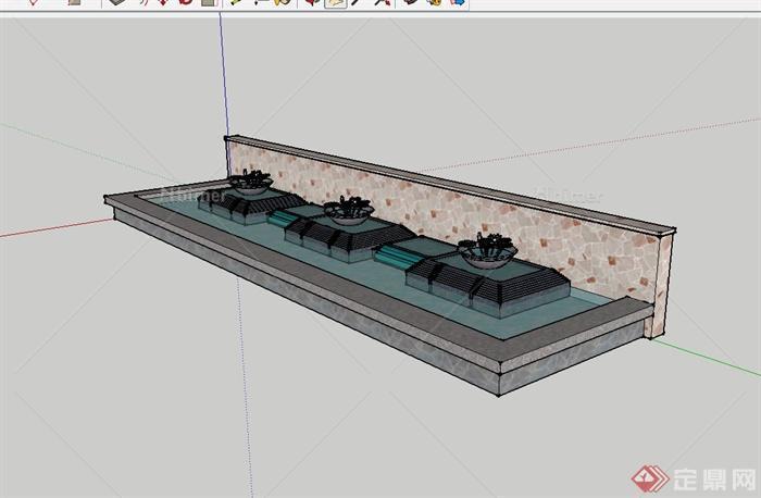 现代水池、景墙设计su模型[原创]