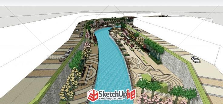 sketchup滨水商业街SU模型