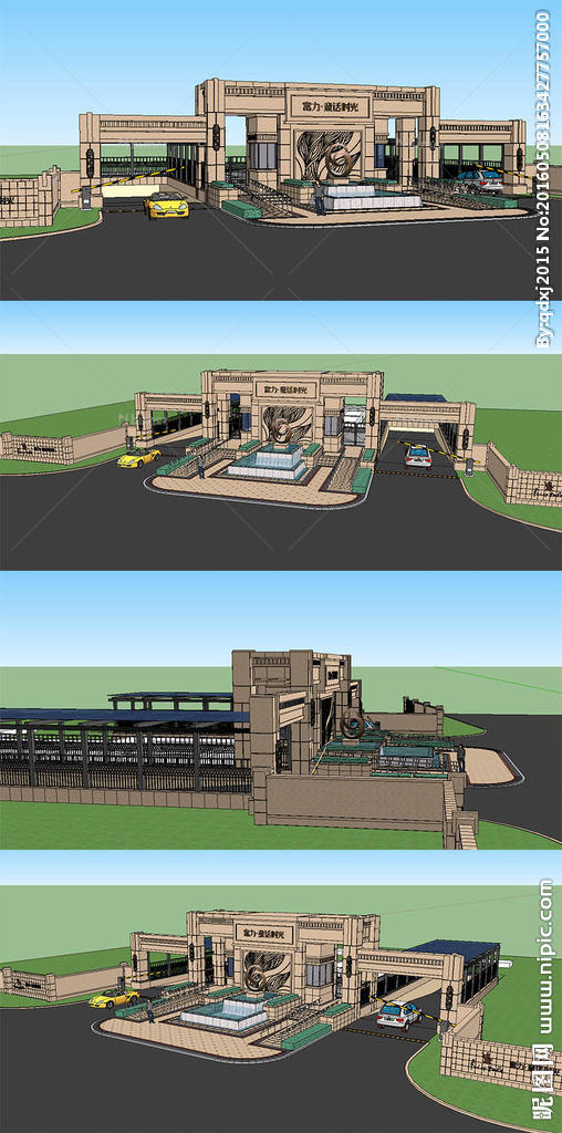欧式小区入口大门SU模型图片