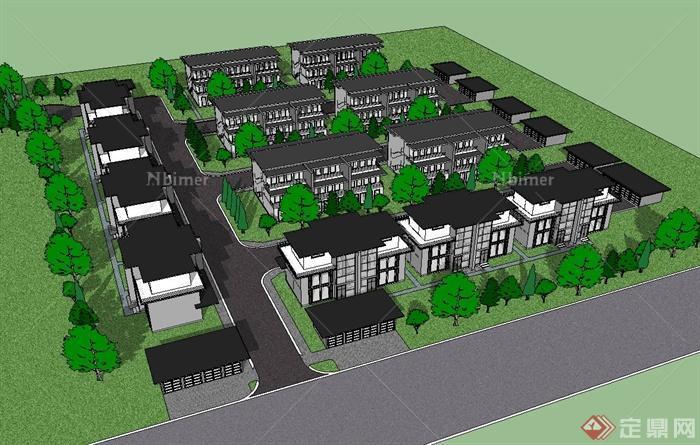 新中式小区住宅楼建筑设计SU模型