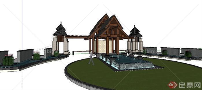 某东南亚风格小区大门景观设计SketchUp(SU)3D模