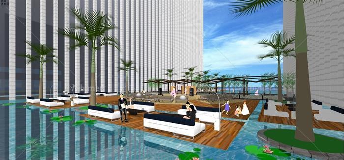 某精致现代风格屋顶游泳池景观规划设计SU模型含