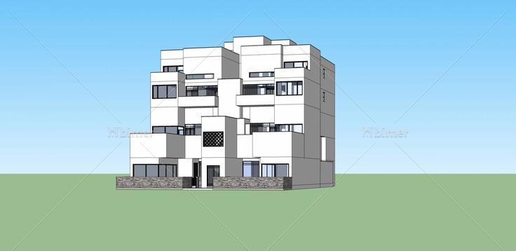 现代多层花园洋房(33582)su模型下载