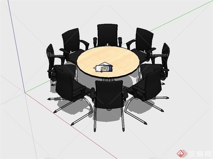 某现代圆形办公桌椅组合设计SU模型[原创]