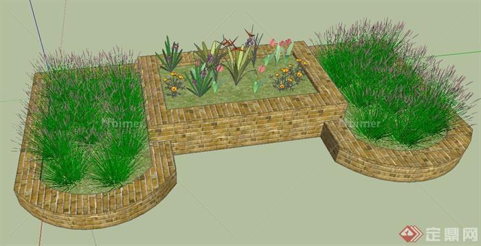 某园林景观砖砌组合花池SU模型