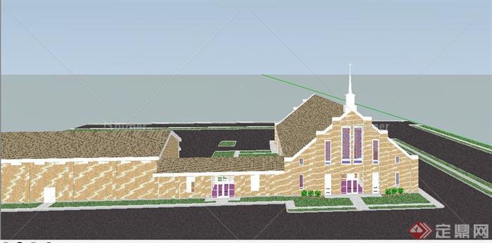 现代某组合式教会建筑设计SU 模型