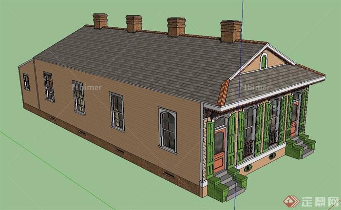 某单层双拼住宅建筑设计SU模型