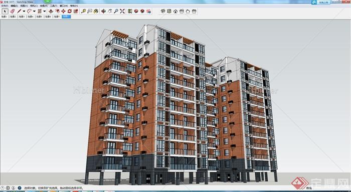 某现代风格高层住宅建筑设计方案SU模型2