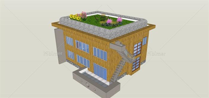 某现代建筑屋顶花园设计SU模型[原创]