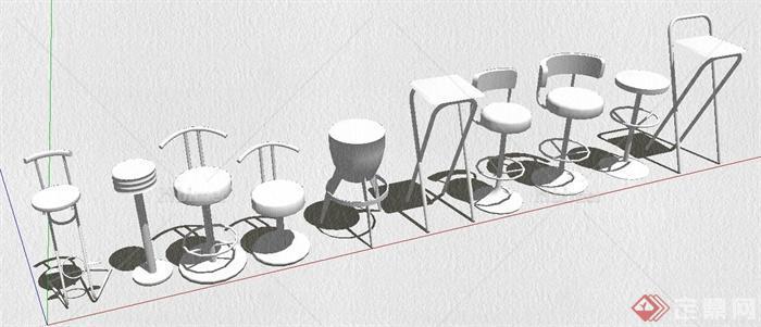三组现代风格吧凳吧椅su模型