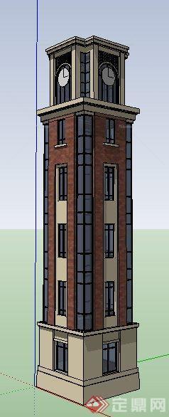 现代风格六层钟楼设计su模型