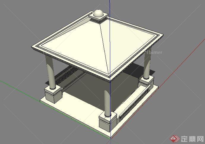 某现代风格方形景观亭子SketchUp(SU)3D模型