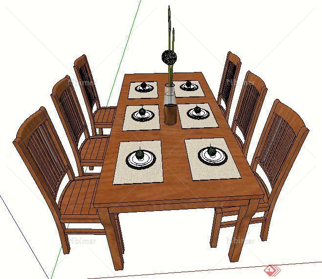 现代简约中式餐桌椅su模型