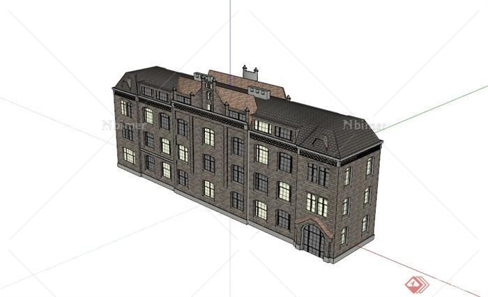 欧式三层住宅建筑设计SU模型