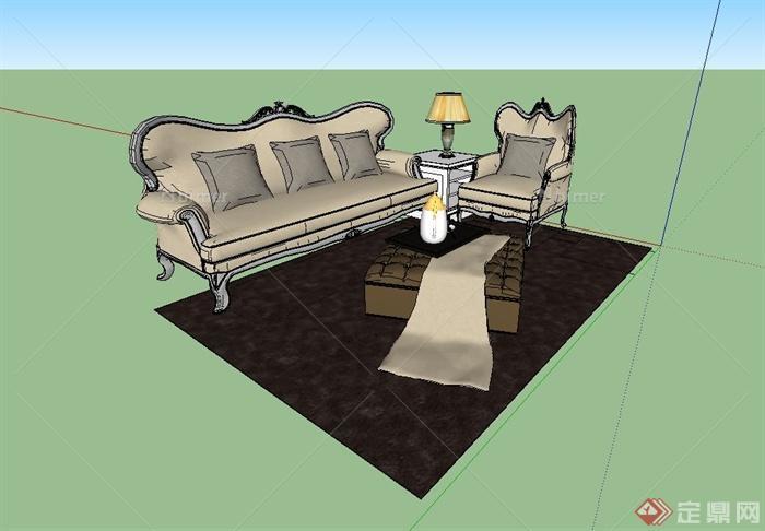 美式风格客厅沙发组合设计su模型